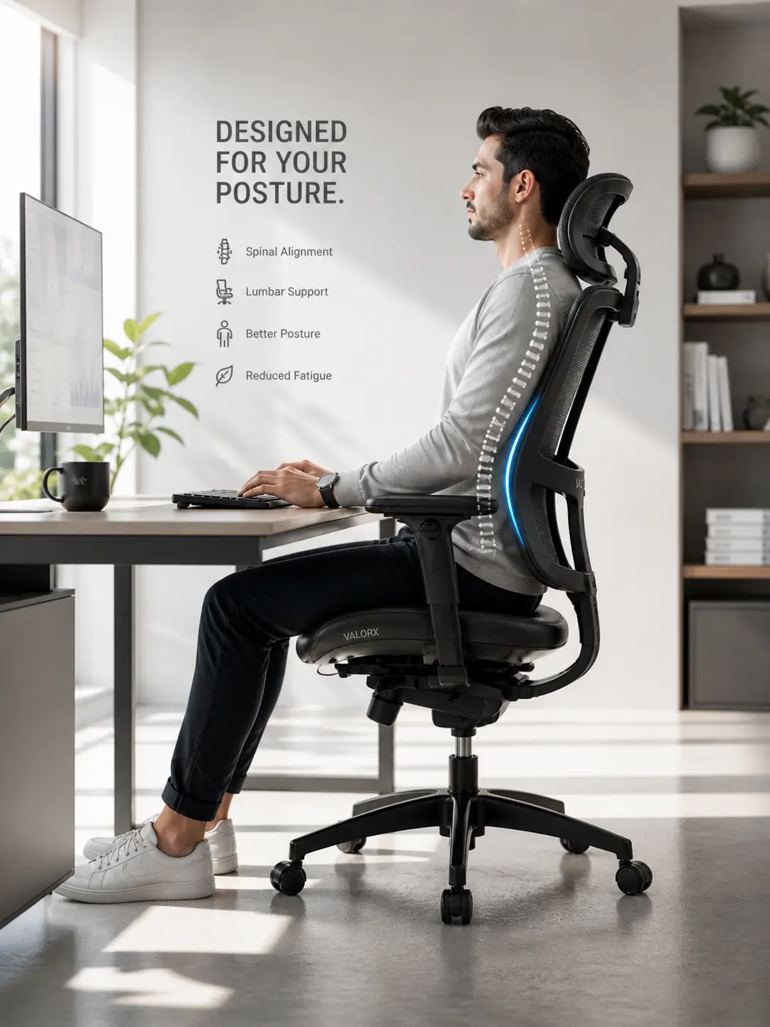 Ergonomic posture and wellness focused workspace